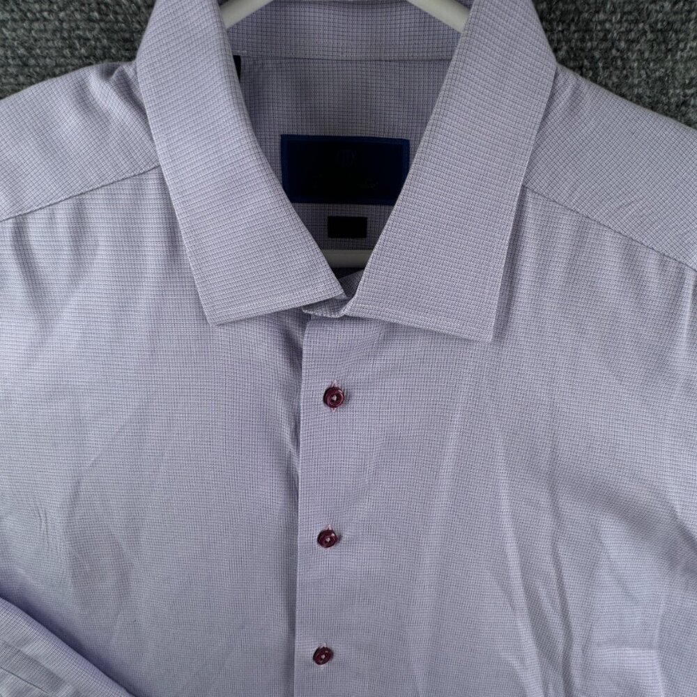 David Donahue Long Sleeve Button Up Shirt Men Trim Fit 17 34/35 Purple Blue